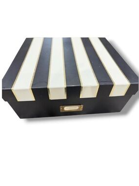 George Stanley Black & White Striped Memory Storage Box Gold Accents
